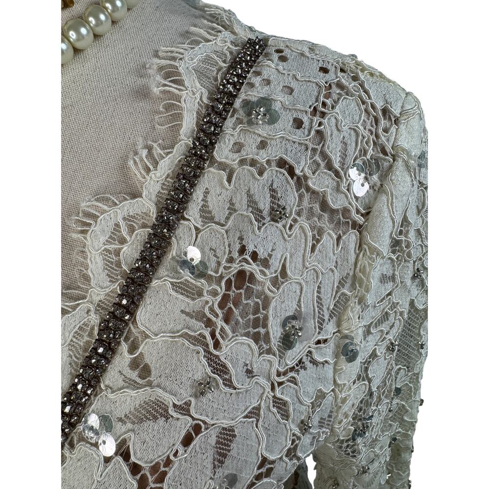 Self-Portrait Crystal Embellished Cord Lace Midi Dress Ivory Bridal US 8 - Picture 8 of 16